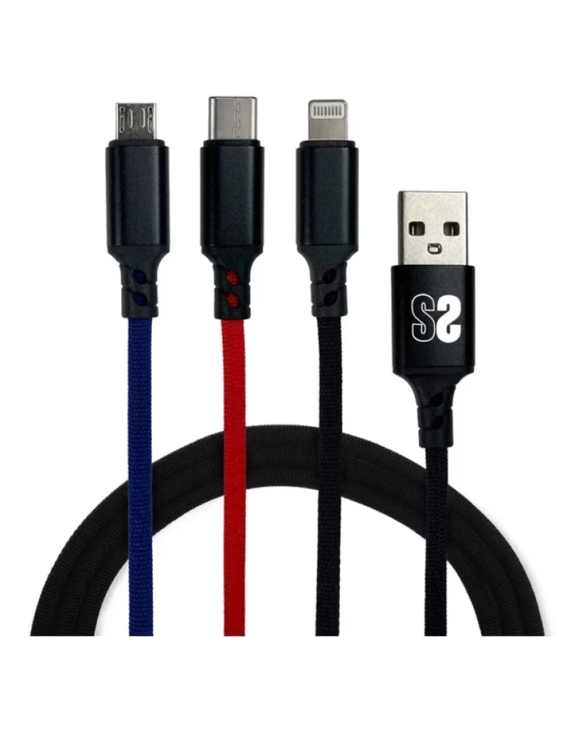 imagem de Cabo USB Subblim > 1 M 3.2 GEN 1 (3.1 GEN 1) A C/MICRO-USB B/lightning Preto, Azul, Vermelho - SUB-CAB-3IN1011