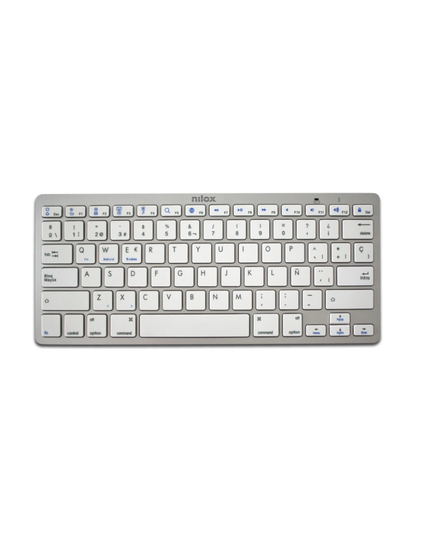 Nilox - Nilox NXKB01S teclado Bluetooth QWERTY Espanhol Prateado, Branco