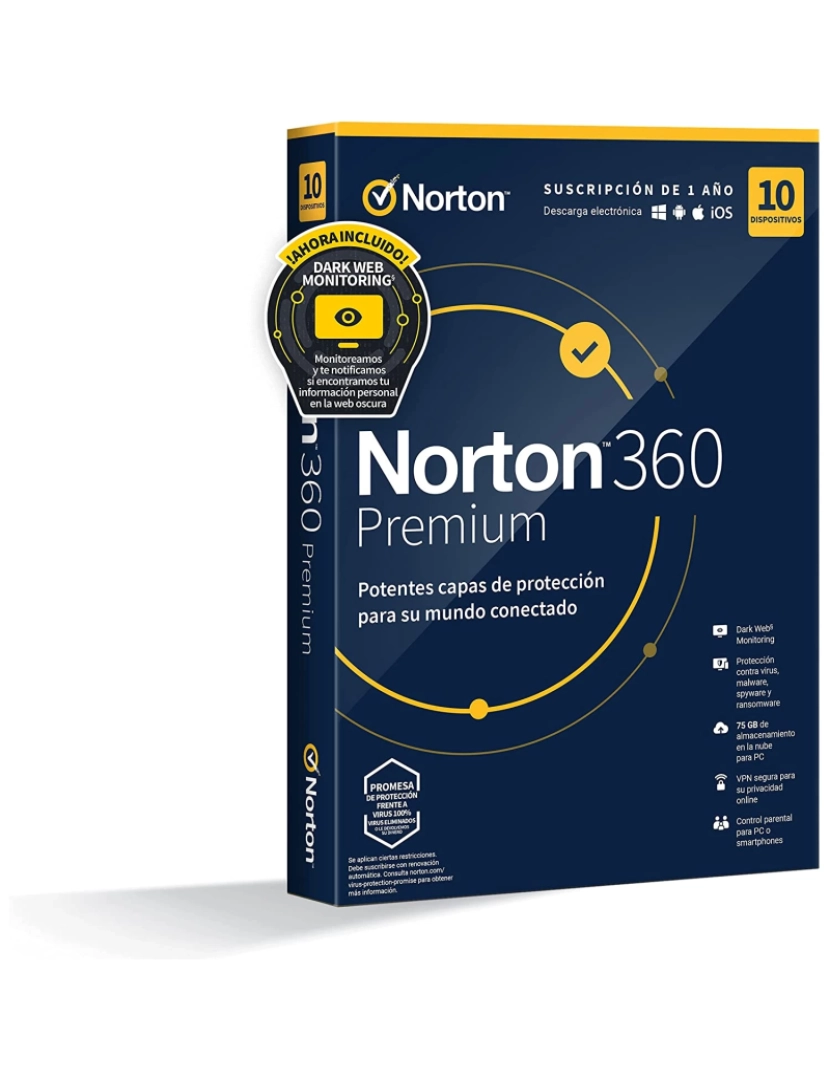 Norton - Software de Segurança Norton > 360 premium 75gb antivirus 1 usuario 10 dispositivos 1 aço - 21433187