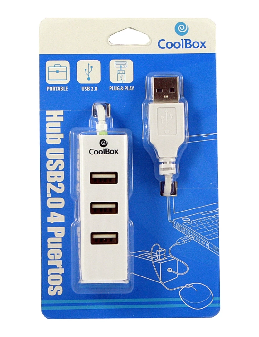 CoolBox - Adaptador USB Coolbox > COO-UPH190 HUB de Interface 480 Mbit/s Branco - HUBCOO190