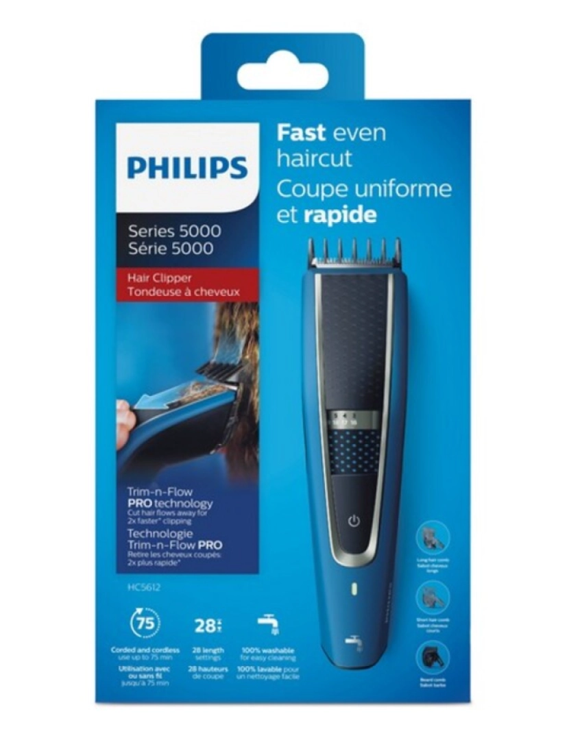 imagem de Aparador Philips > 5000 Series de Cabelo Lavável com Tecnologia TRIM-N-FLOW PRO - HC5612/152