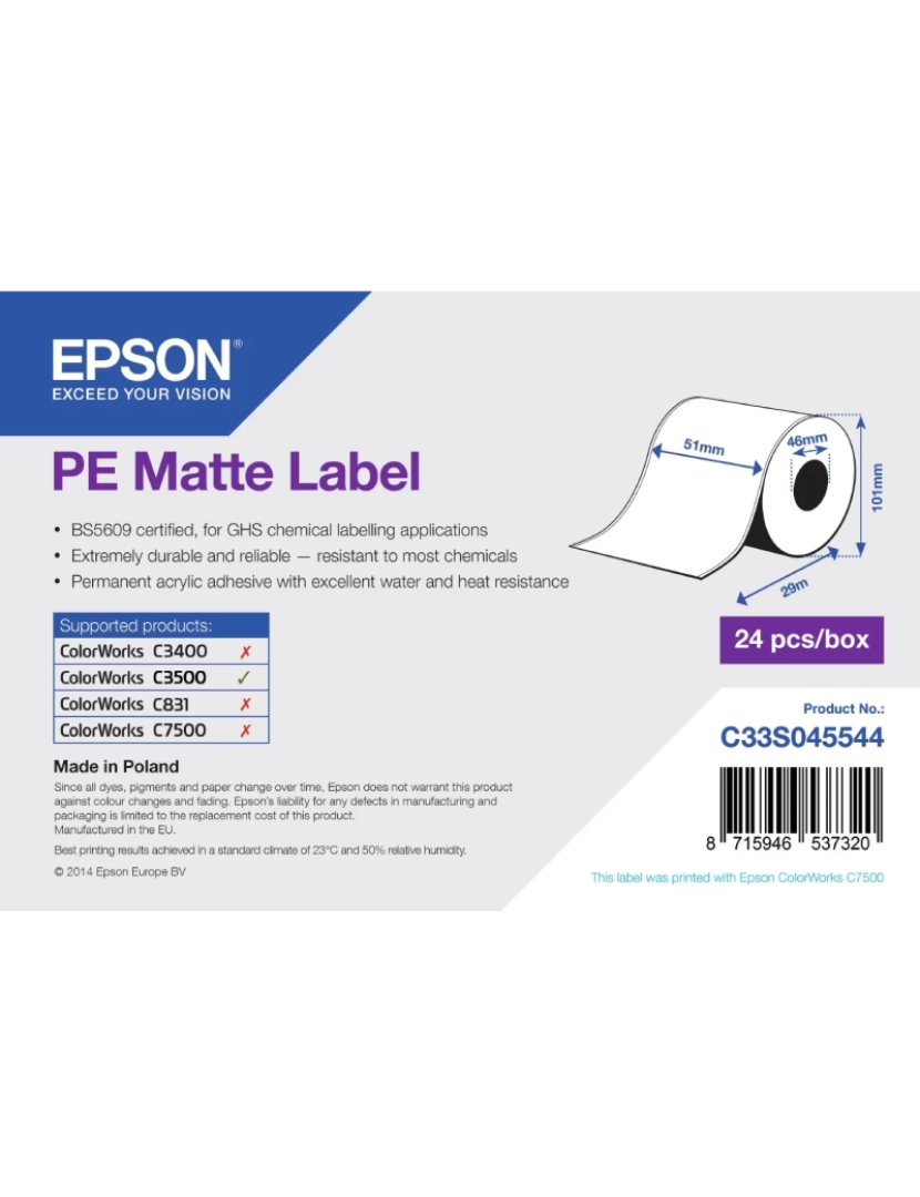 imagem de Papel de Impressão Epson > PE Matte Label - C33S0455441