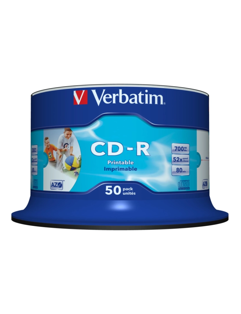 Verbatim - Disco Óptico Verbatim > CD-R AZO Wide Inkjet Printable no ID 700 MB 50 Unidade(s) - 43438