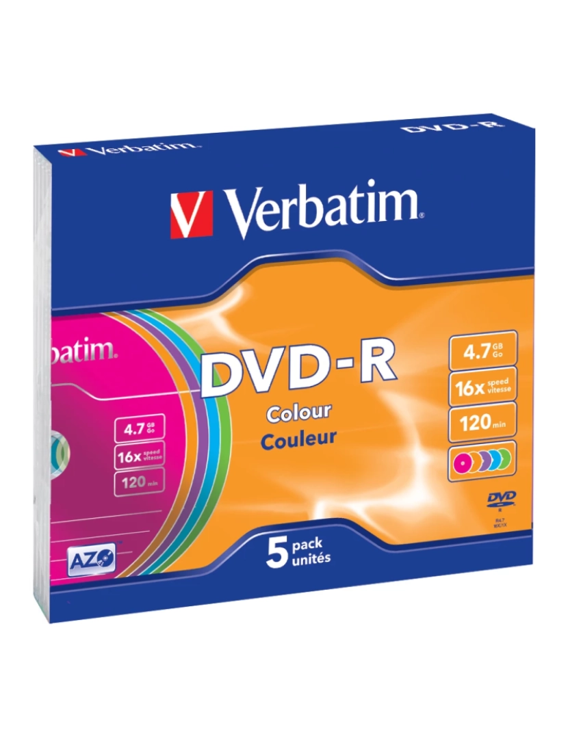 Verbatim - Disco Óptico Verbatim > DVD-R Colour 4,7 GB 5 Unidade(s) - 43557