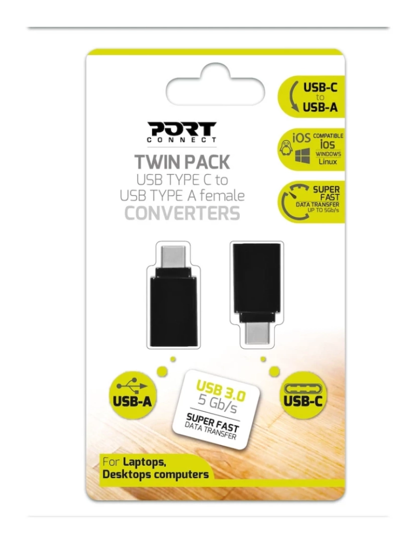 imagem de Cabo USB Port > Designs Adaptador Para USB-C USB-A Preto - 9001421