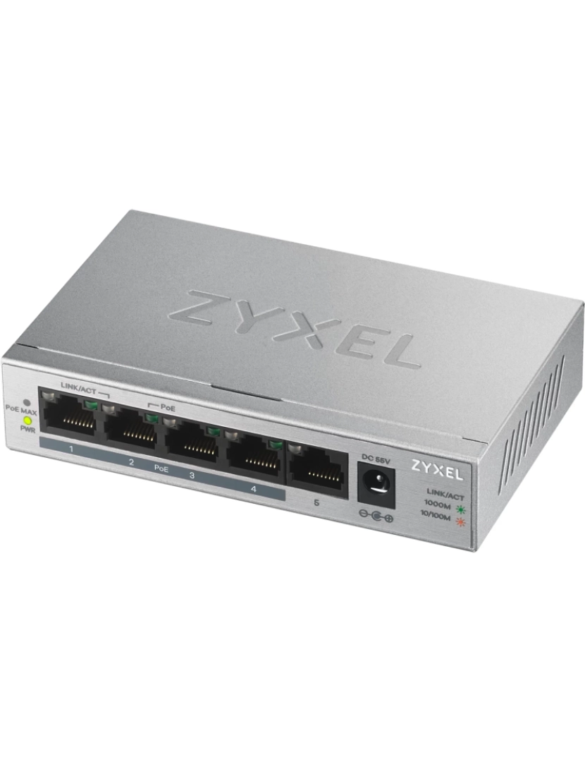 Zyxel - gs1005hp não-gerido gigabit ethernet (10/100/1000) power over ethernet (poe) prateado - gs1005hp-eu0101f