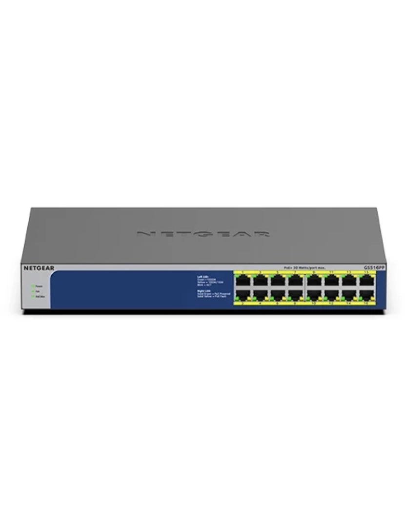 Netgear - gs516pp não-gerido gigabit ethernet (10/100/1000) power over ethernet (poe) azul, cinzento - gs516pp-100eus