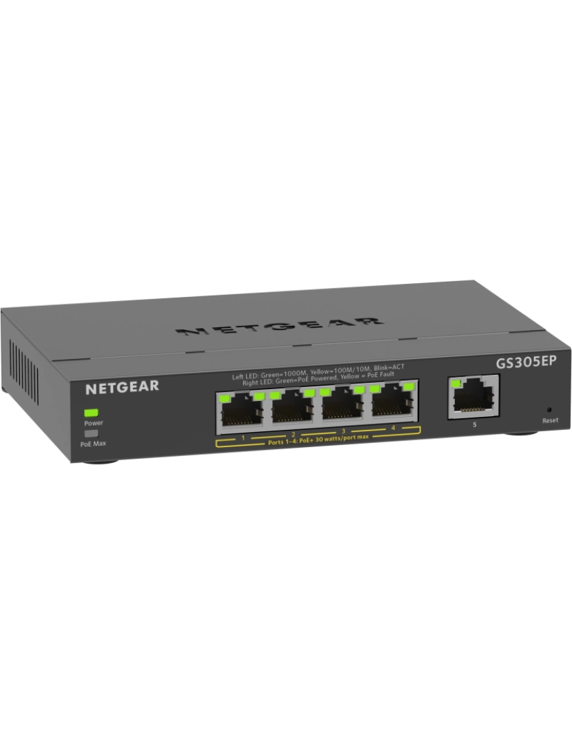 Netgear - 5-port gigabit ethernet poe+ plus (gs305ep) gerido l2/l3 gigabit ethernet (10/100/1000) power over ethernet (poe) preto - gs305ep-100pes