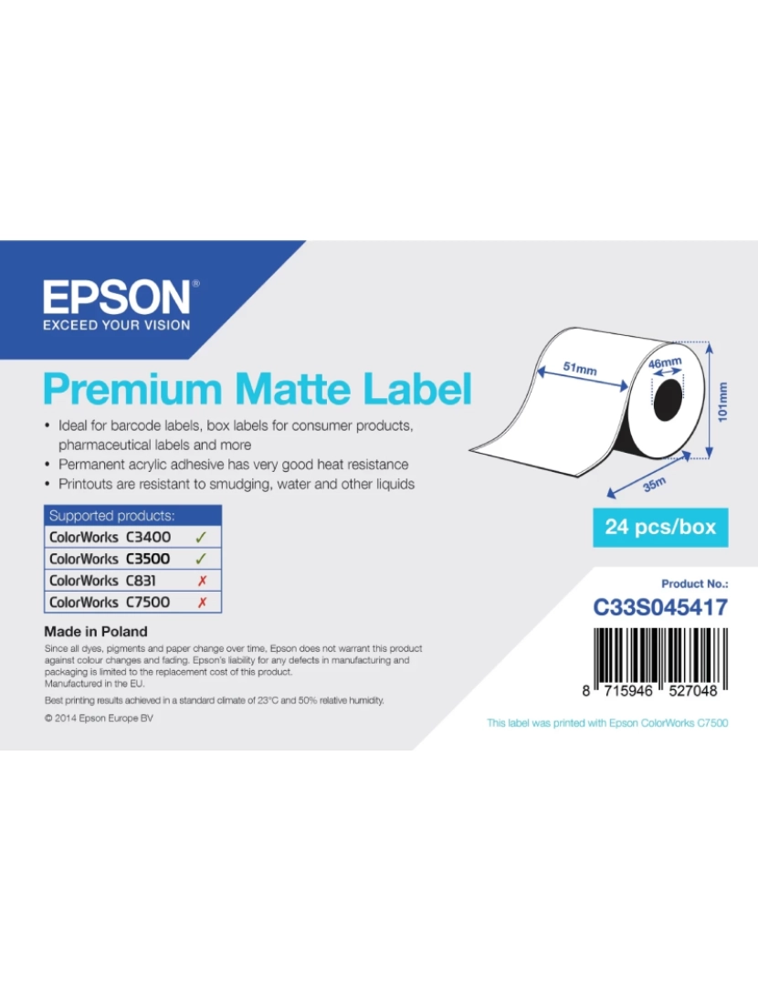 imagem de Papel de Impressão Epson > Premium, 51MM X 35M, 163 G/m² - C33S0454171