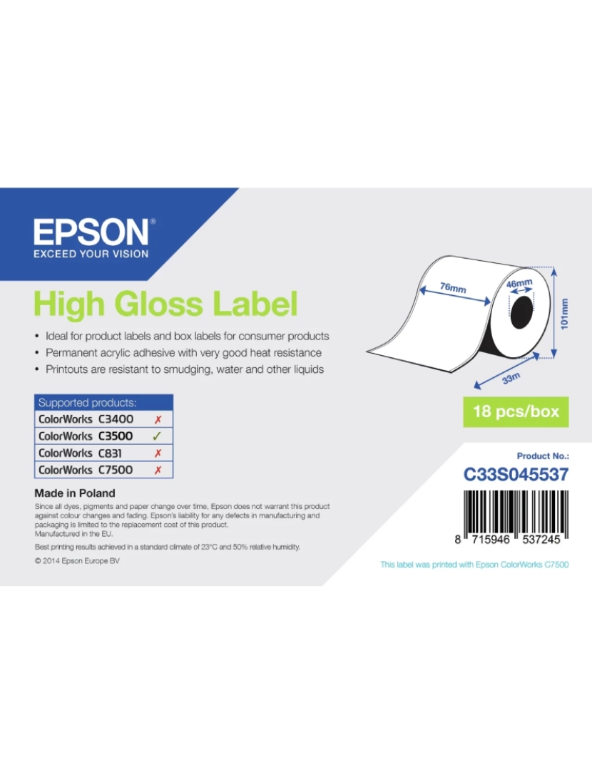 Epson - Papel de Impressão Epson > High Gloss Label - C33S045537
