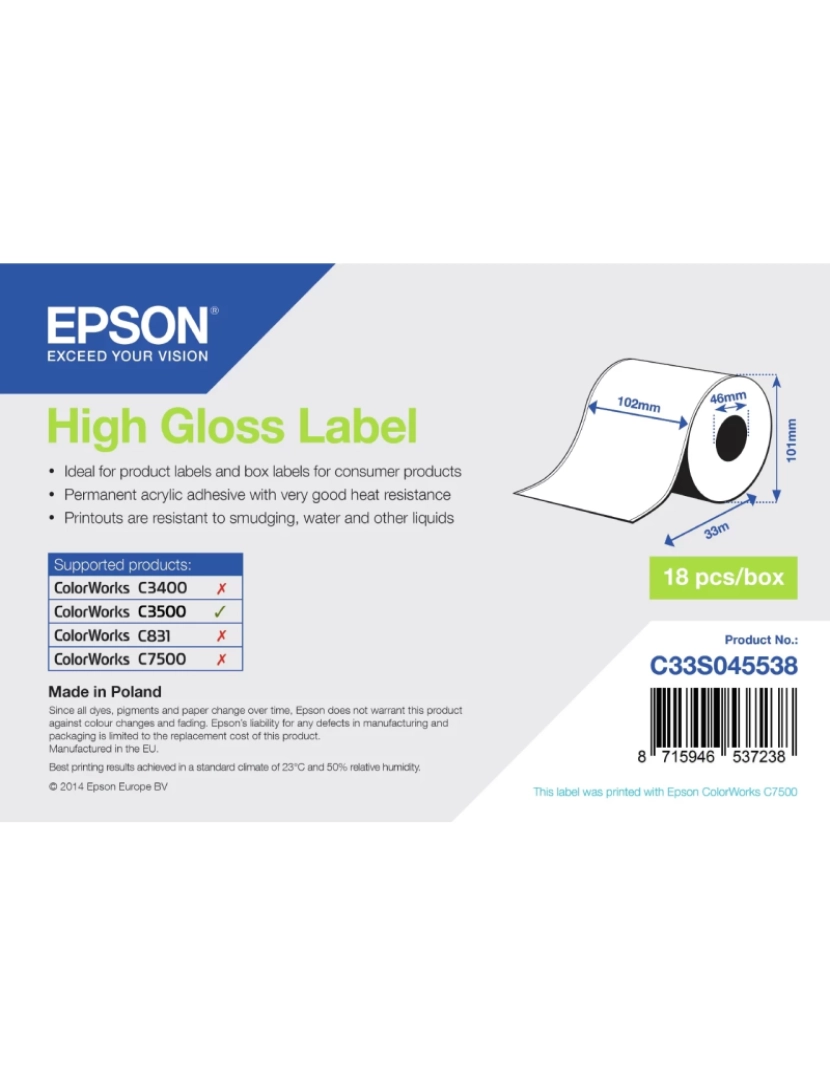 imagem de Papel de Impressão Epson > High Gloss Label - C33S0455381