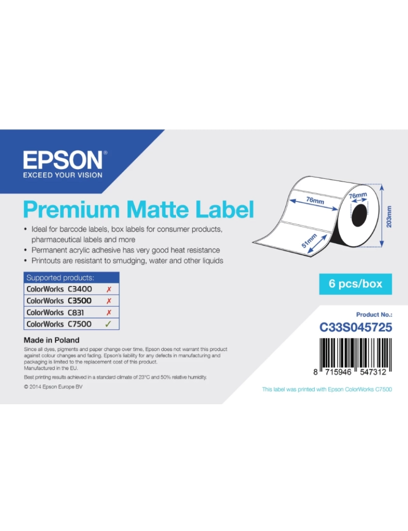 Epson - Etiquetas Epson > Premium Matte Label Branco Fosco - C33S045725