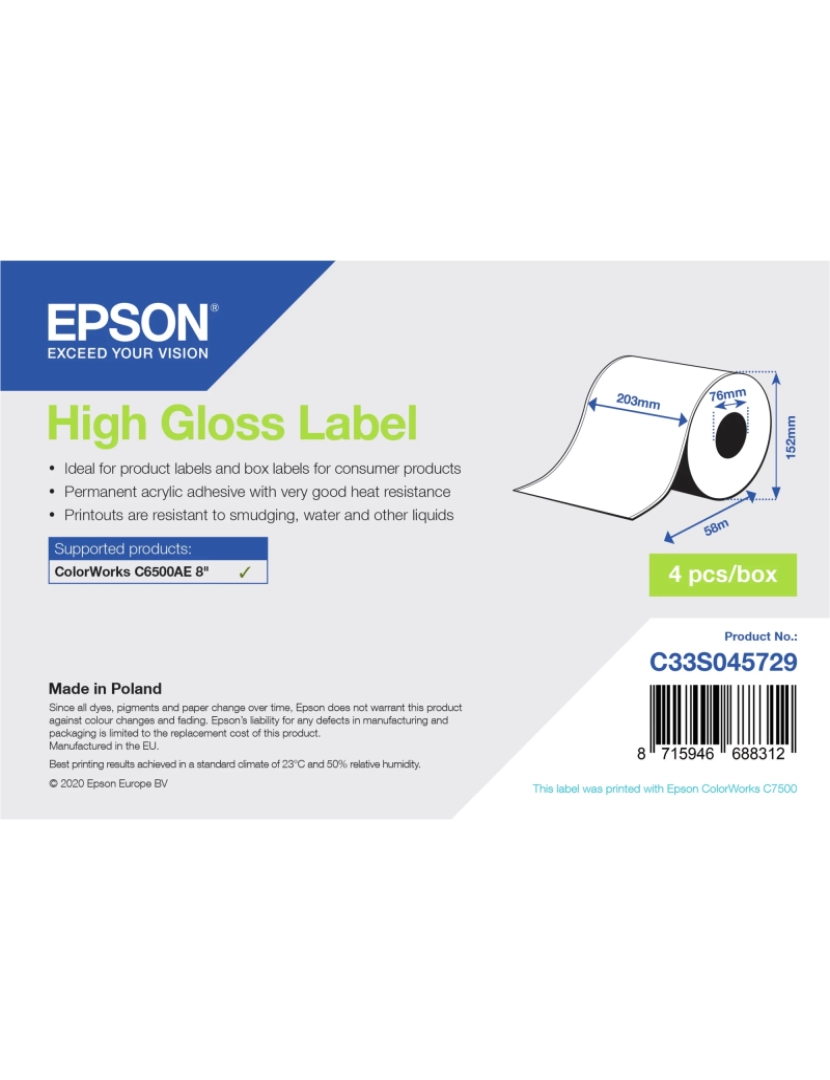 imagem de Etiquetas Epson > Etiqueta Para Impressão Branco - C33S0457291