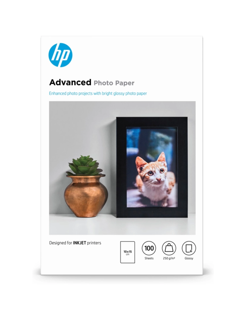 HP - Papel de Impressão HP > Fotografia Advanced Brilhante, 250 G/M2, 10 X 15 CM (101 X 152 Mm), 100 Folhas - Q8692A