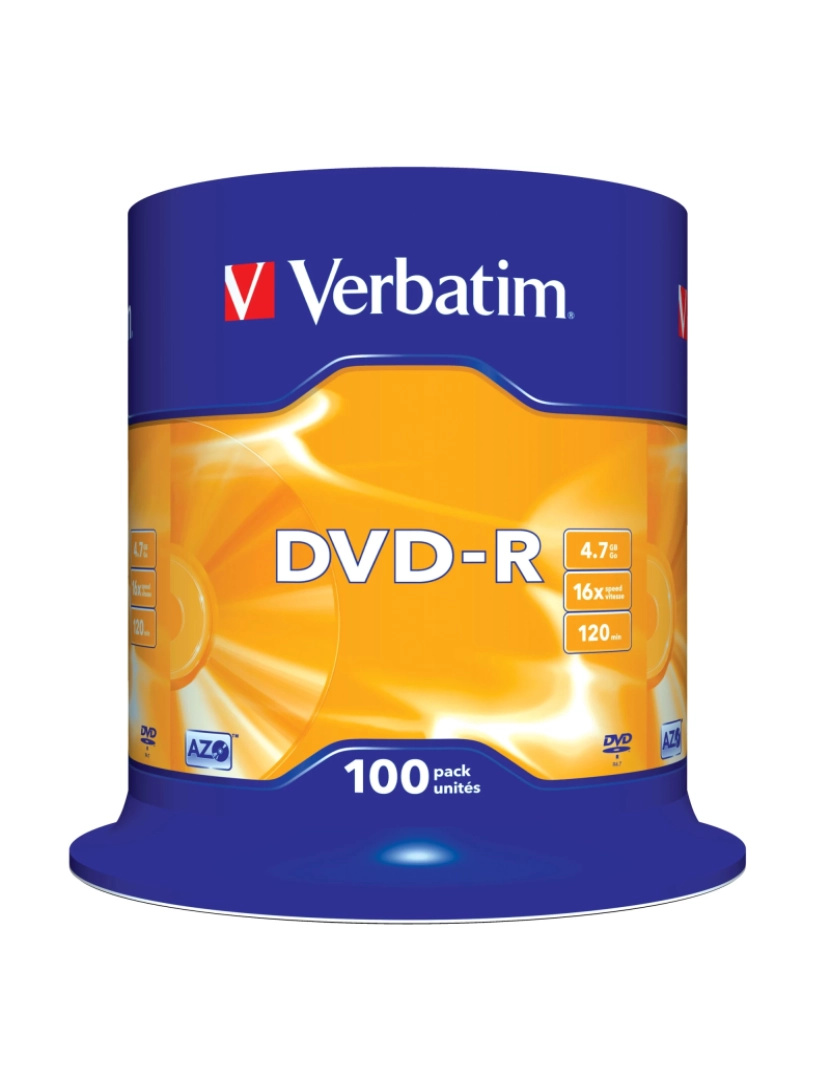 Verbatim - Drive Óptica Verbatim > DVD-R Matt Silver 4,7 GB 100 Unidade(s) - 43549