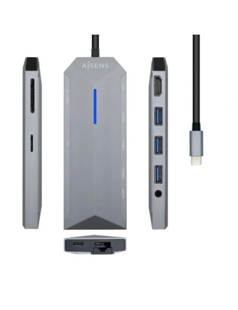 Aisens - HUB USB Aisens > Base & Duplicador de Portas com Fios Thunderbolt 3 Cinzento - ASUC-9P001-GR