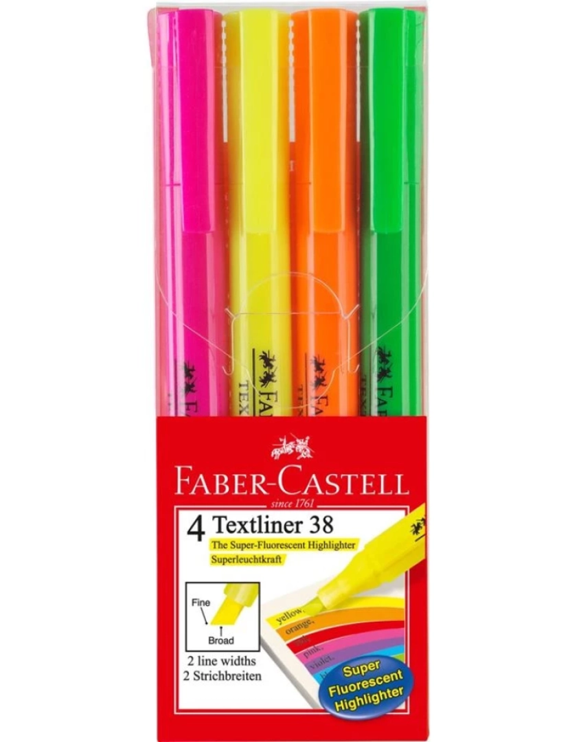 Faber Castell - Marcador Faber Castell > FABER-CASTELL Textliner 38 4 Unidade(s) Verde, Laranja, Rosa, Amarelo - 1337704