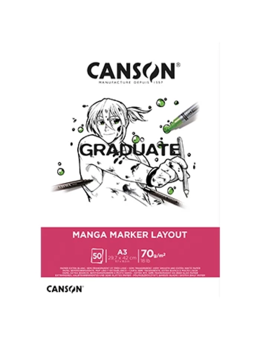 Canson - Caderno Canson > Bloco Graduate Manga Marker Layout A3 70GR 50FLS - 10850P025