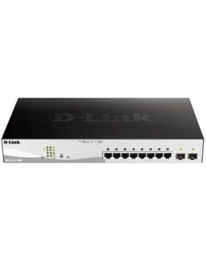D-Link - 10-port 10/100/1000 gigabit poe+ smart + 2 sfp ports. (130w) power budget 130w 8 x poe+ 10/100/1000mbps 2 x sfp ports port 1-8 802.3at up to 30w static routing (new) auto surveillance vlan & surveillance mode (new) asymmetric vlan, a - dgs-1210-10mp/e