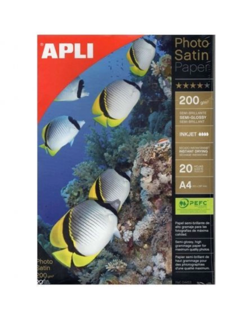 Apli - Papel de Impressão Apli Fotográfico Satin Paper 0/ DIN A4/ 200G/ 20 Hojas/ Semi Brillante - 4453