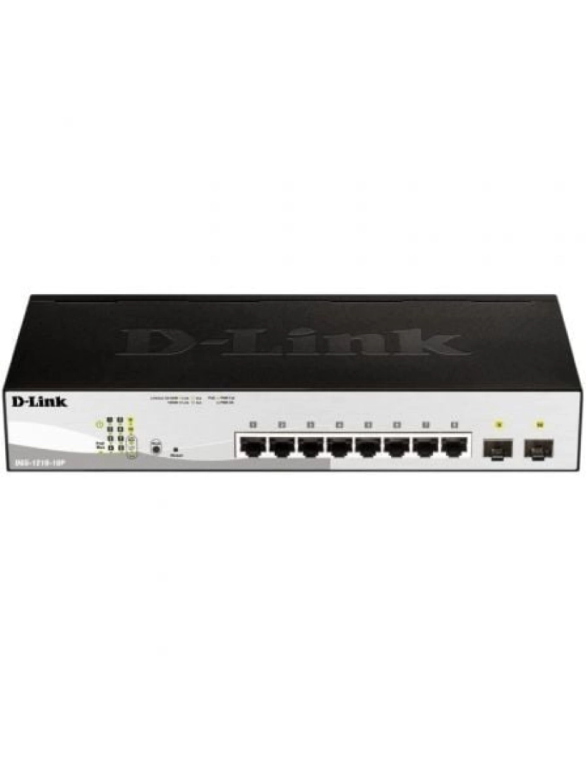 D-Link - 8-port 10/100/1000mbps gigabit poe smart + 2 sfp. (65w) 8 x 10/100/1000mbps auto-negotiating ports 2 sfp ports advance power saving features, time-based poe 802.3af & 802.3at, max poe budget 65w static routing (new) auto surveillance vl - dgs-1210-10p/e