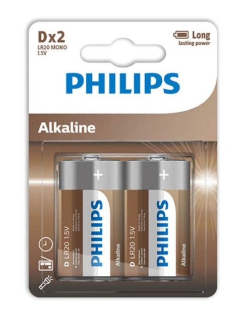 Philips - Pack de 2 Pilas d Philips Lr20a2b/10/ 1.5v/ Alcalinas