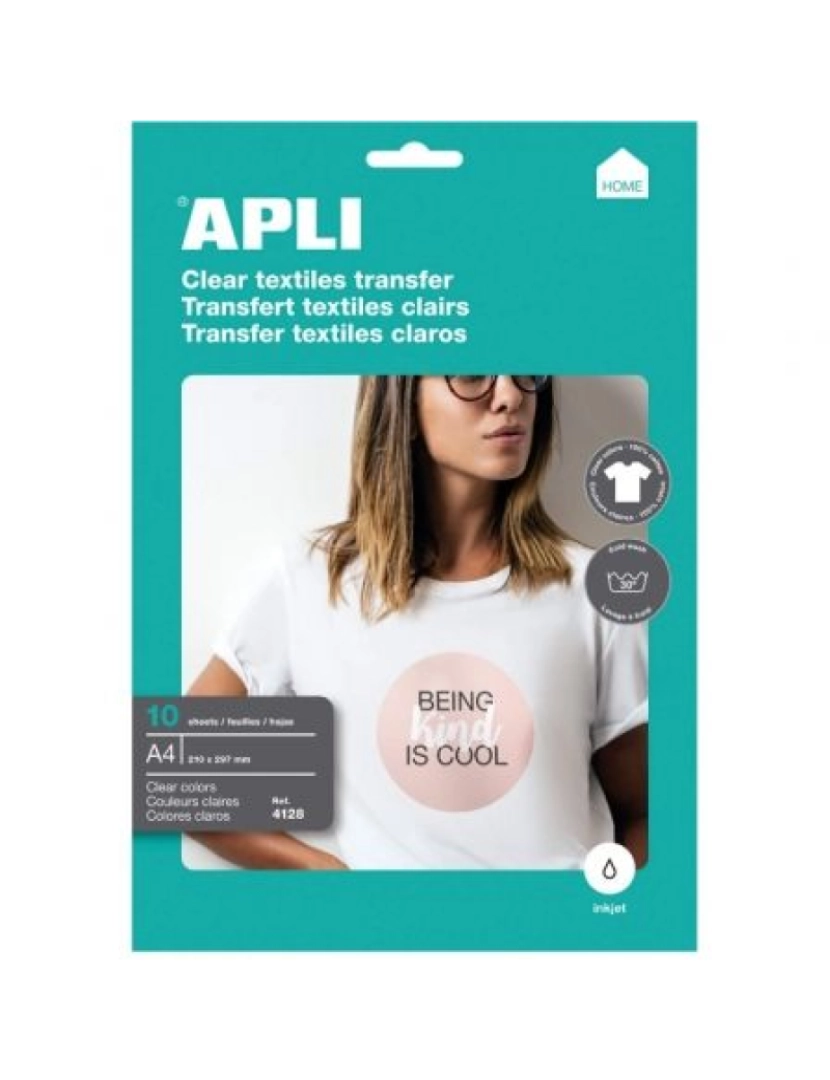 Apli - Papel de Impressão Apli Transfer Camisetas / DIN A4/ 10 Hojas - 4128