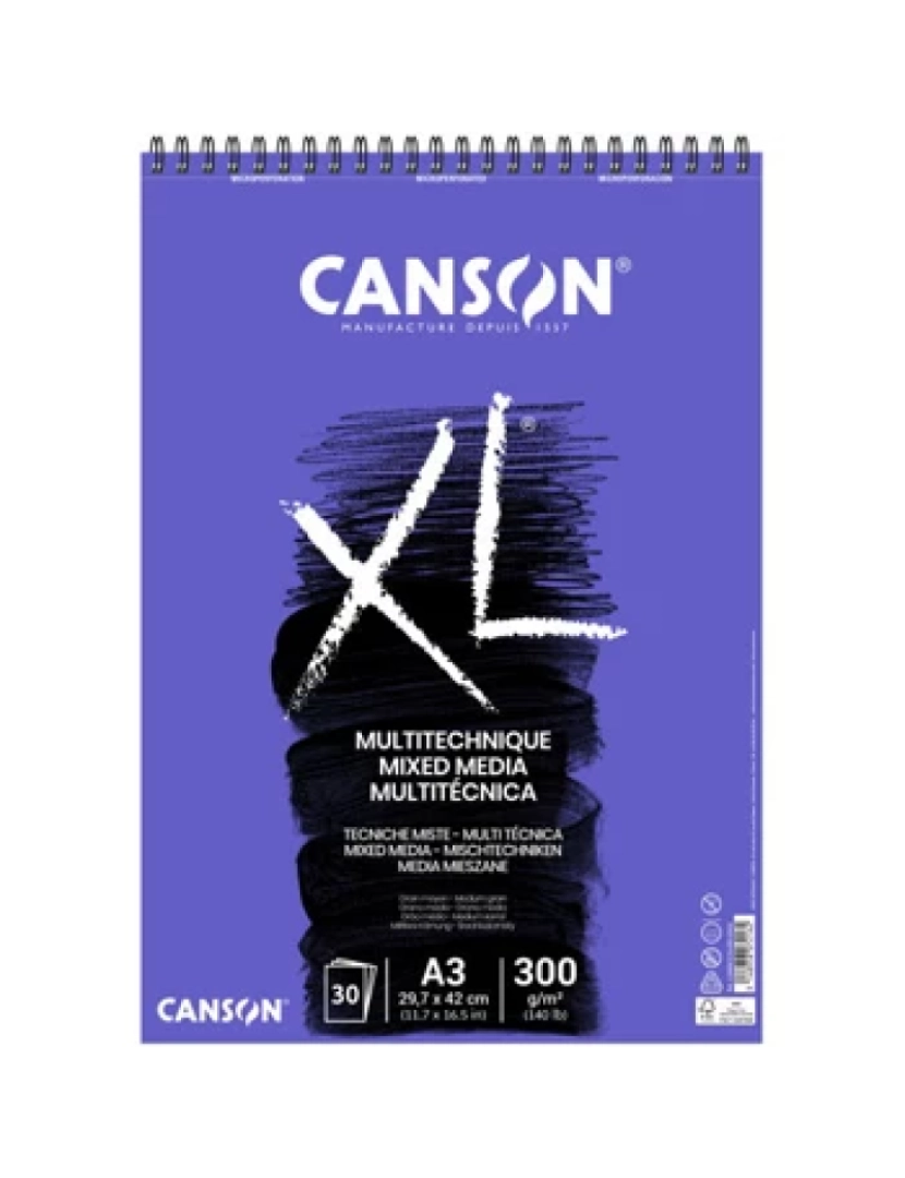 Canson - Bloco Canson Espiralado XL MIX Media A3 300GR 30F - 108807216