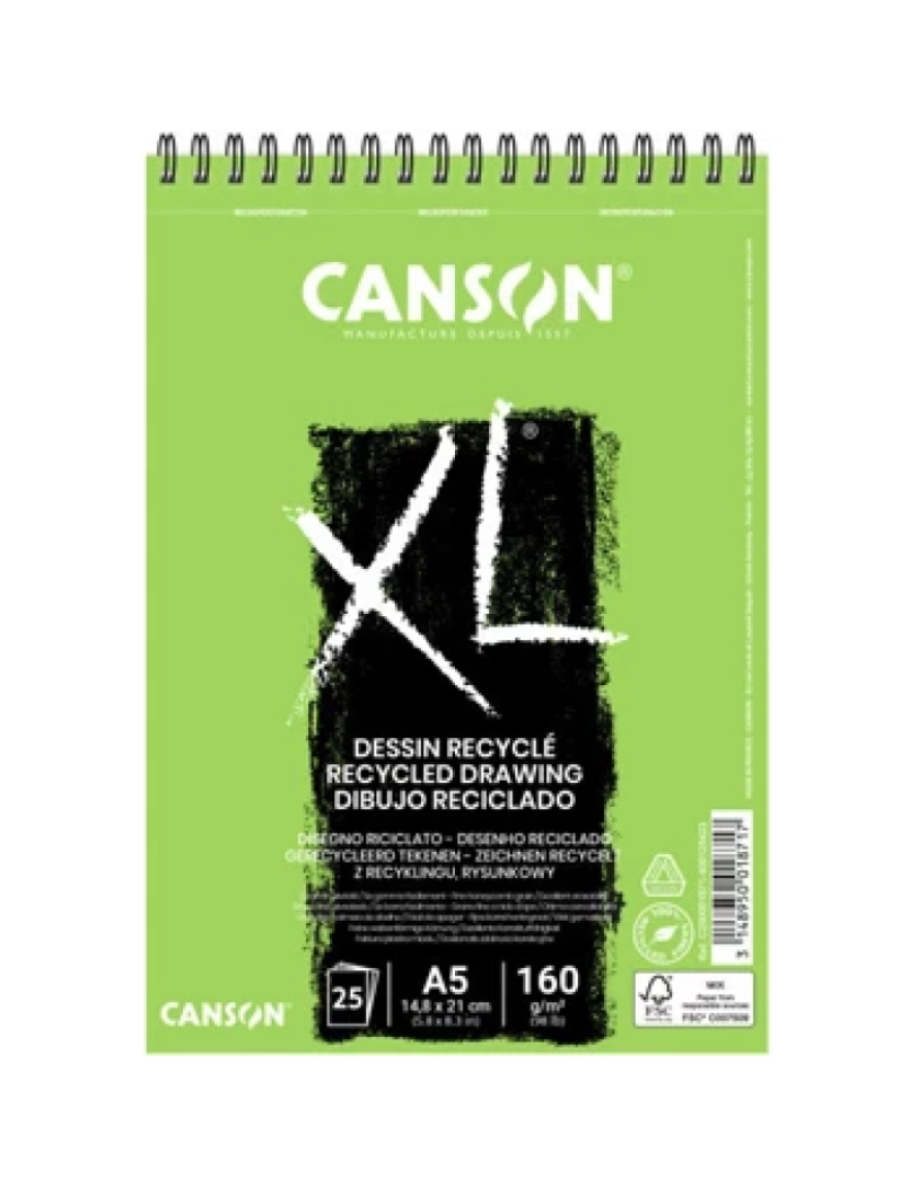 Canson - Bloco Canson Espiralado XL Recycle A5 160GR 25F - 108001871