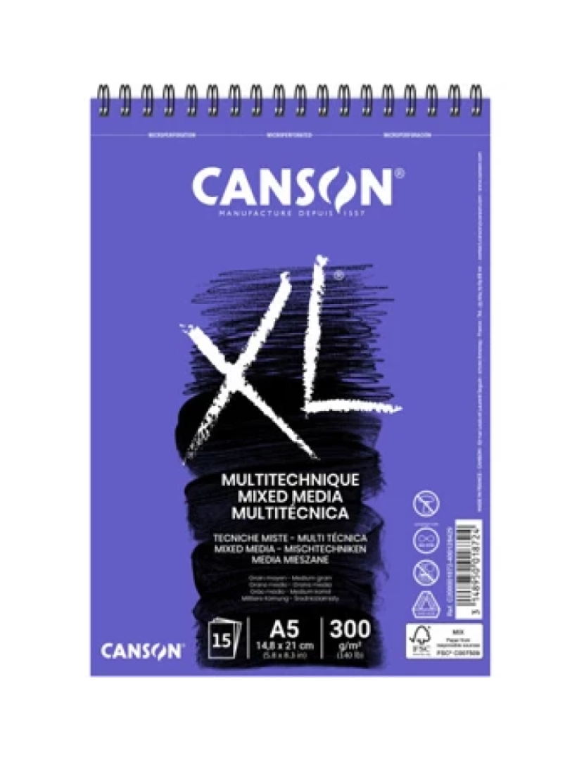 Canson - Bloco Canson Espiralado XL MIX Media A5 300GR 30F - 108001872