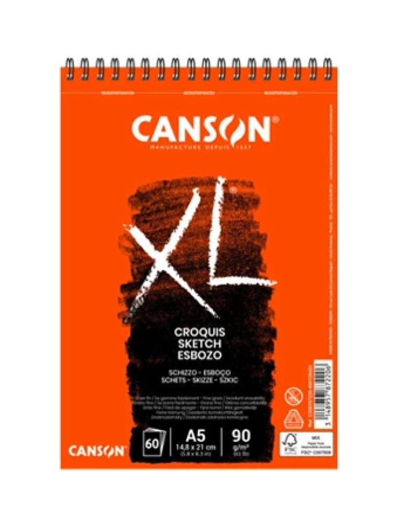 Canson - Bloco Canson Espiralado XL Croquis A5 90GR 60FLS - 108787220