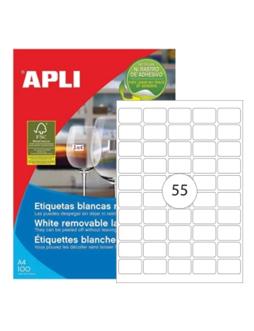 Apli - Etiquetas Apli S Removiveis 36,8X23,8 100 Folhas A4 5500UN - APL3051