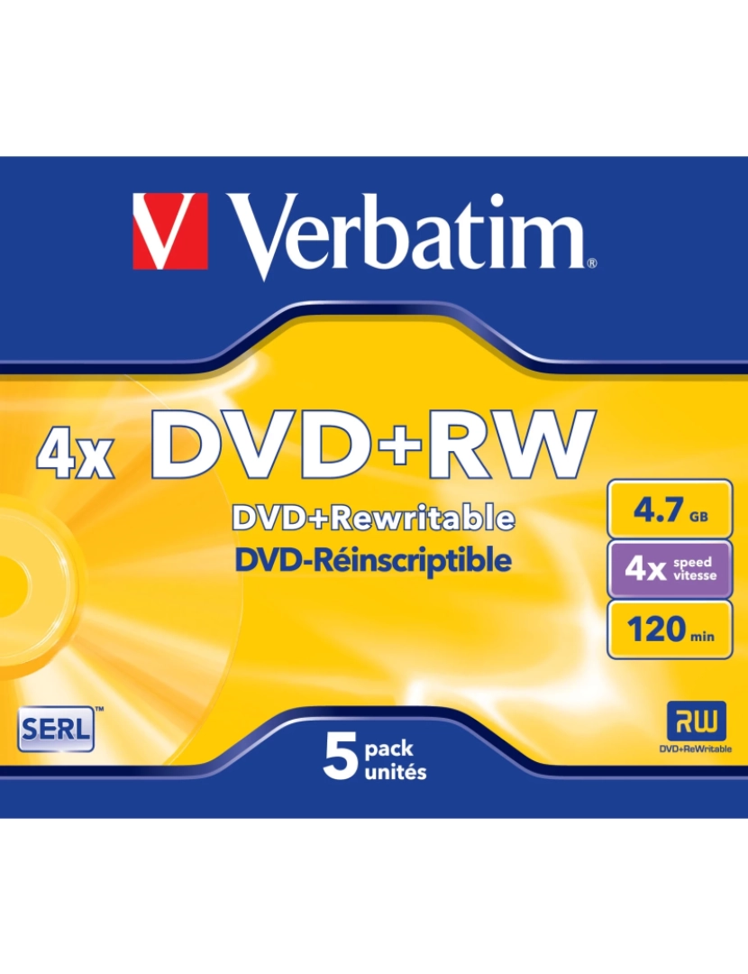 imagem de Disco Óptico Verbatim > Dvd+rw Matt Silver 4,7 GB 5 Unidade(s) - 432291