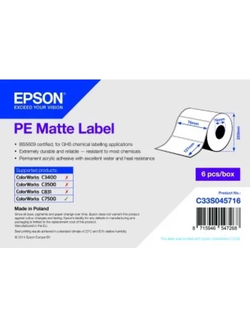 imagem de Etiquetas Epson > PE Matte 76MM X 127MM, 960 Branco Fosco - C33S0457161