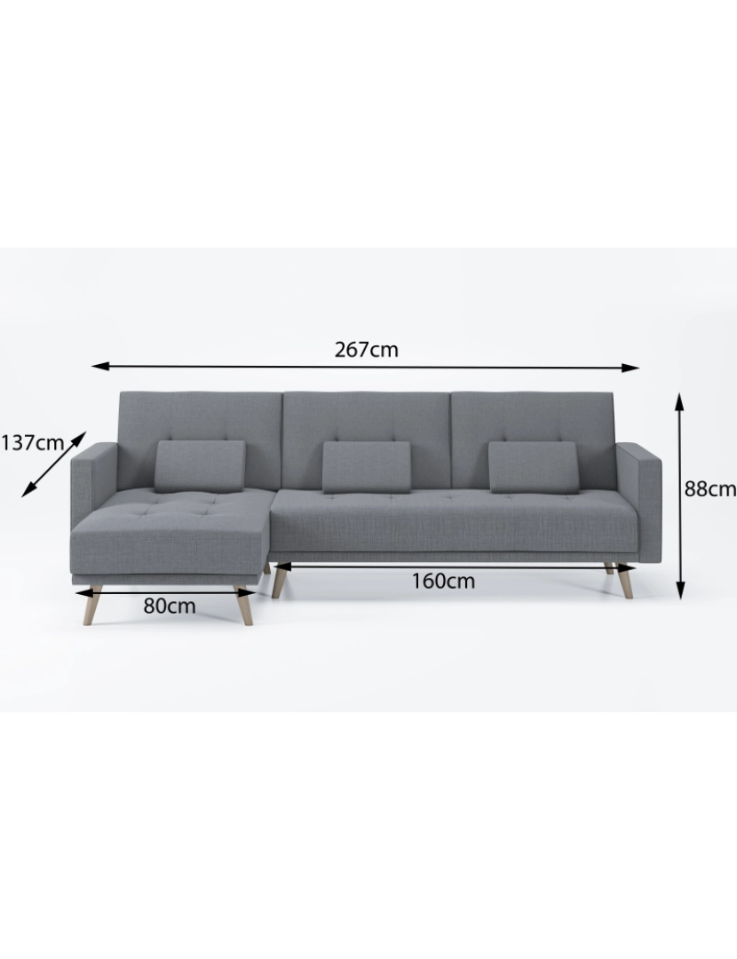 imagem de Skraut Home - Sofá-cama de lona Verona 267cm, conversível em cama, reversível, cinza claro5