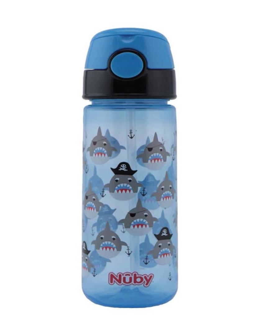 Nûby - Mug With Button And Soft Straw 3 Years+ #Blue 540 Ml 1 U