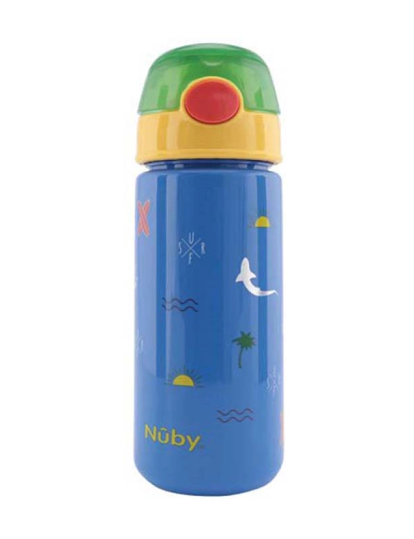 Nûby - Mug With Button And Soft Straw #Surf Blue 540 Ml 1 U