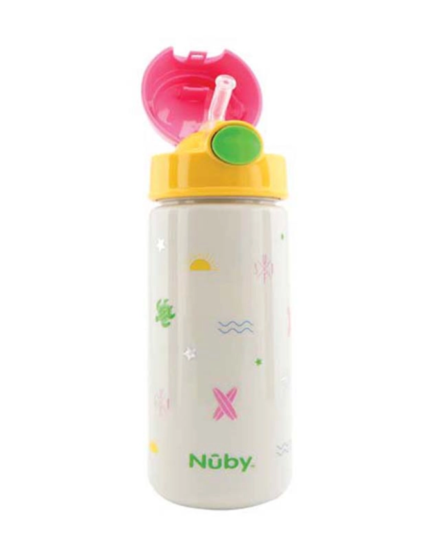 Nûby - Mug With Button And Soft Straw #Surf Pink 540 Ml 1 U
