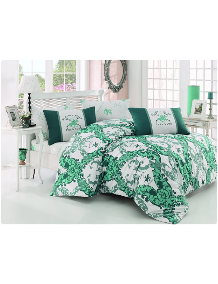 ASR - Conjunto de Capa Edredão Cama Solteiro Verde e Branco