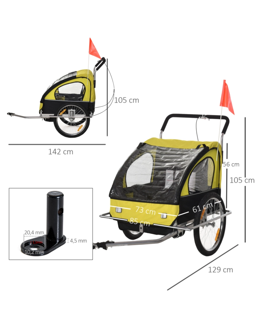 imagem de Reboque de Bicicleta Infantil 142x85x105cm cor amarelo e preto 5664-0086yb3