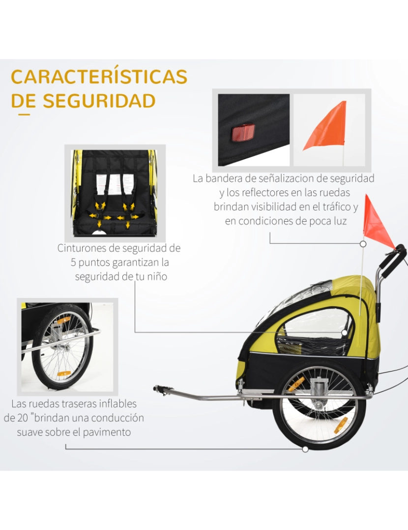 imagem de Reboque de Bicicleta Infantil 142x85x105cm cor amarelo e preto 5664-0086yb5