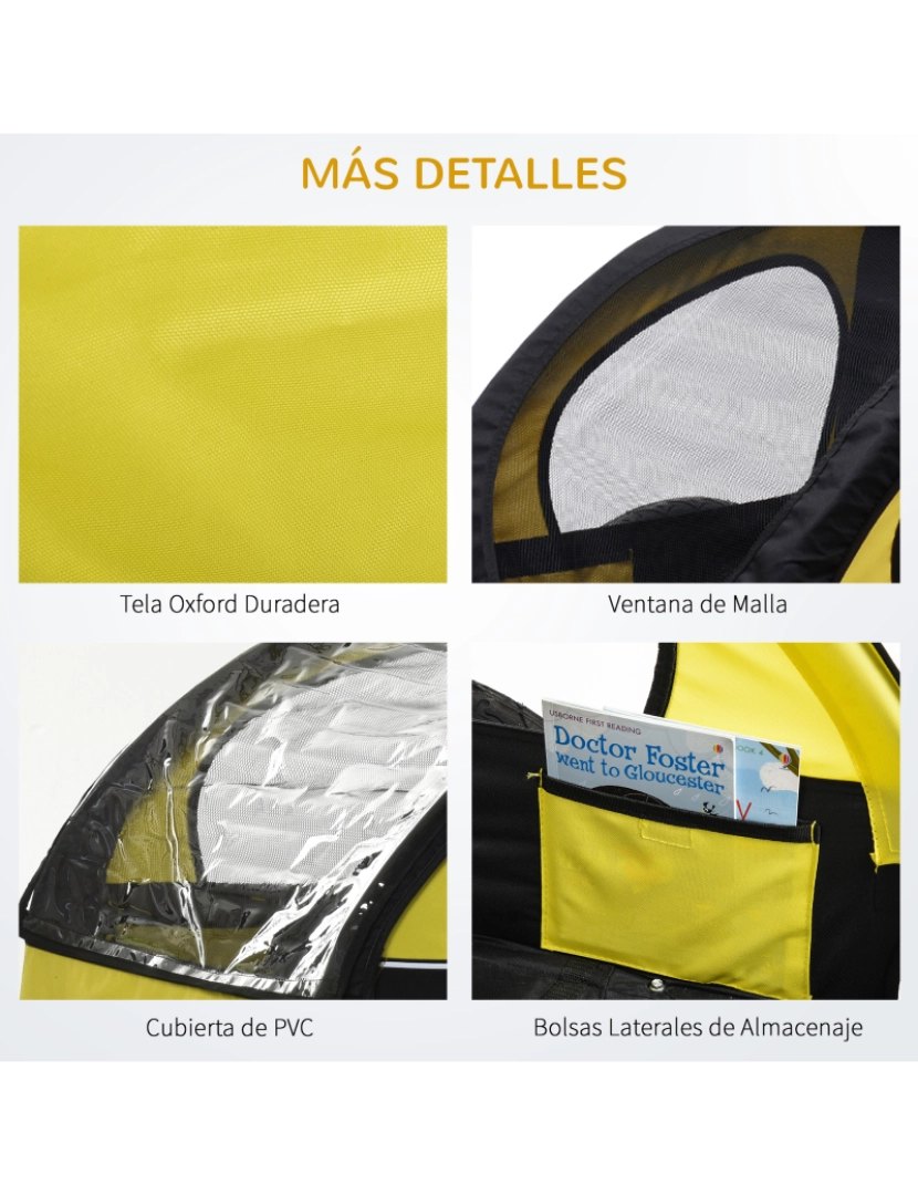 imagem de Reboque de Bicicleta Infantil 142x85x105cm cor amarelo e preto 5664-0086yb6