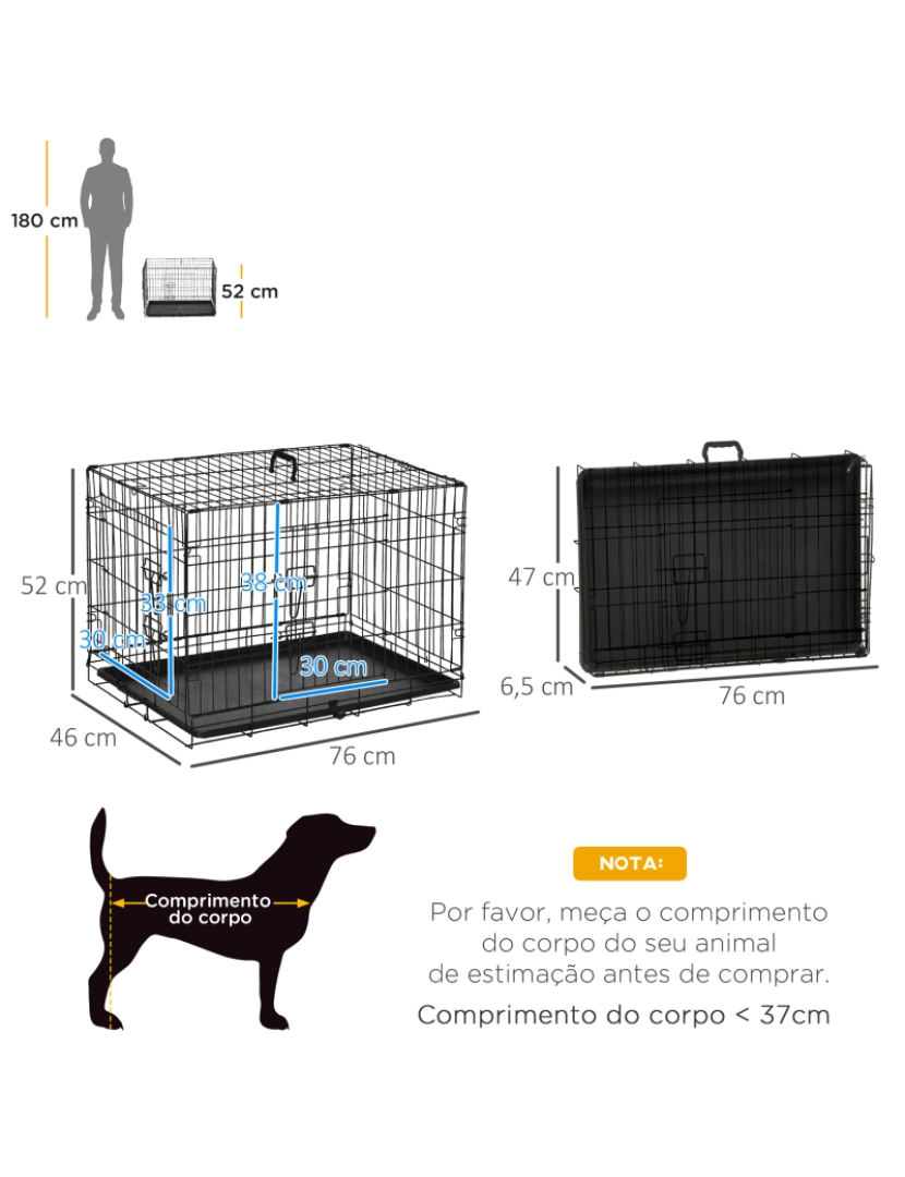 imagem de Gaiola para Cães Dobrável 76x46x52cm cor preto D00-0223