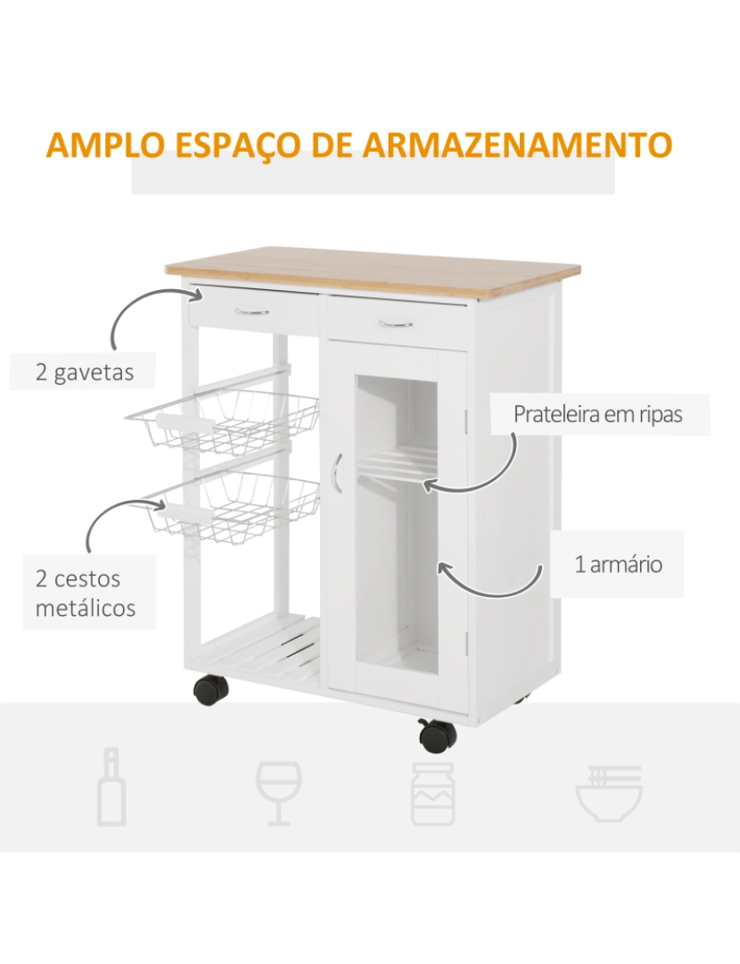 imagem de Carrinho de Cozinha 70x37x85cm cor blanco 801-0234