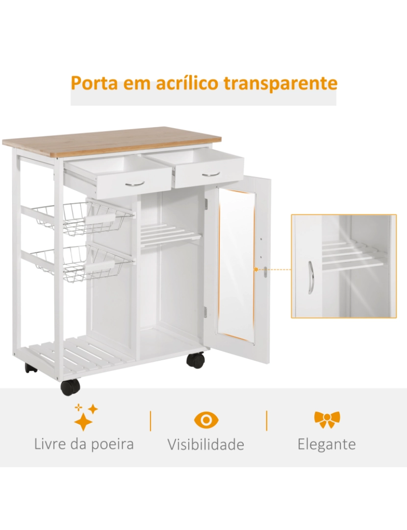 imagem de Carrinho de Cozinha 70x37x85cm cor blanco 801-0236