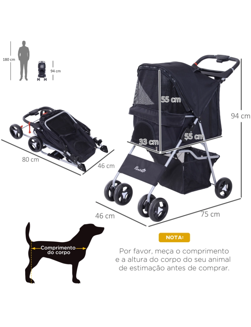 imagem de Carrinho para Animais de Estimação 75x46x94cm cor preto D00-083BK3