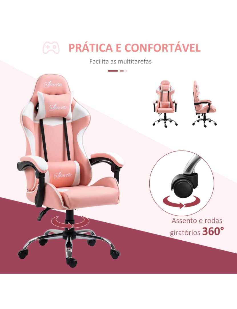 imagem de Cadeira Gaming Ergonômica 63x67x122-130cm cor rosa e branco 921-436PK6