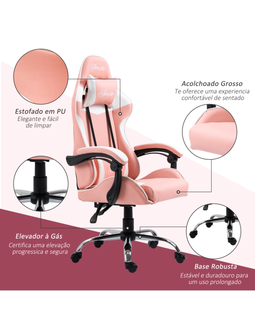 imagem de Cadeira Gaming Ergonômica 63x67x122-130cm cor rosa e branco 921-436PK7