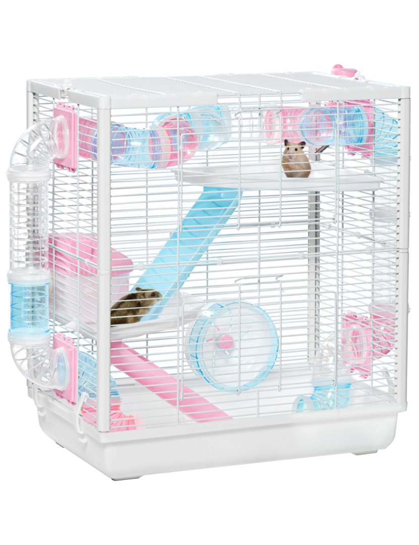 imagem de Gaiola para Hamster 47x29,5x53cm cor branco, azul e rosa D51-327V00WT1