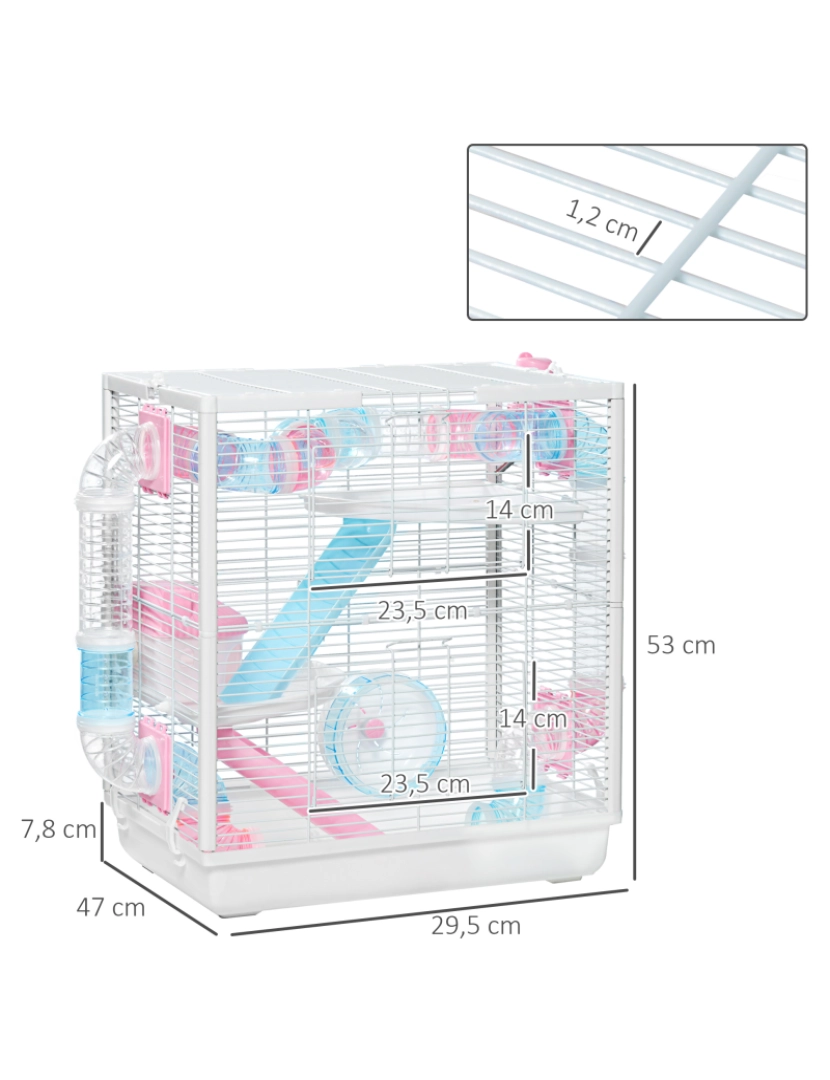 imagem de Gaiola para Hamster 47x29,5x53cm cor branco, azul e rosa D51-327V00WT3